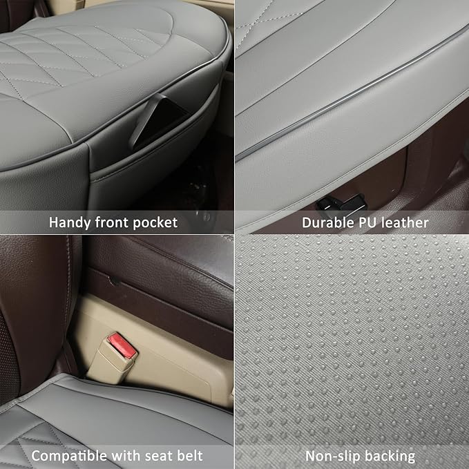 GIANT PANDA Bottom Seat Cover for Trucks&SUV, Front PU Leather Driver Seat Protector Fit for Chevy,Ram,Toyota,GMC,Ford F150 F-Series (Grey-2PCS)