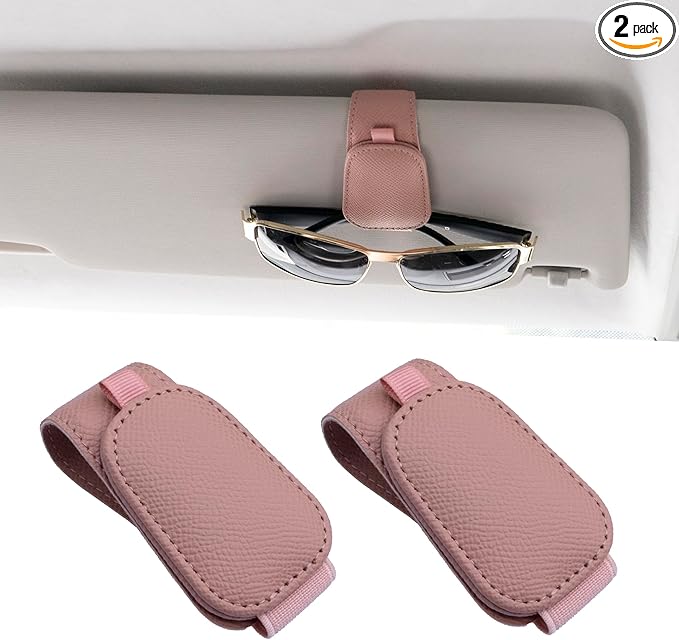 Yuoyar 2 Packs Magnetic Sunglass Holder for Car Visor - Universal Sunglasses Clip for Different Size Eyeglasses - Convenient Interior Car Accessories (Pink)