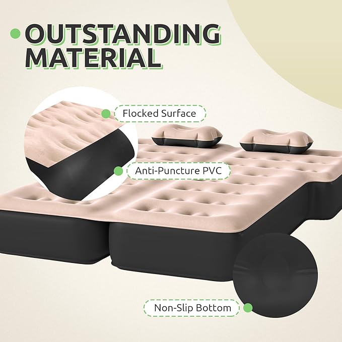 GOOBED Inflatable SUV Camping Mattress with Pump & Accessories, 10-Inch Thick Air Bed with Pillows, Storage Bag & Patch Kit, Fits 4Runner, Jeep, and Most Midsize to Large SUVs (Gray)