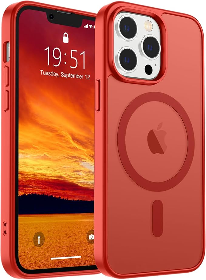 SUPFINE Magnetic for iPhone 13 Pro Case (Compatible with MagSafe) (Military Grade Drop Protection) Translucent Matte Shockproof with Anti-Fingerprint Phone Case,Red