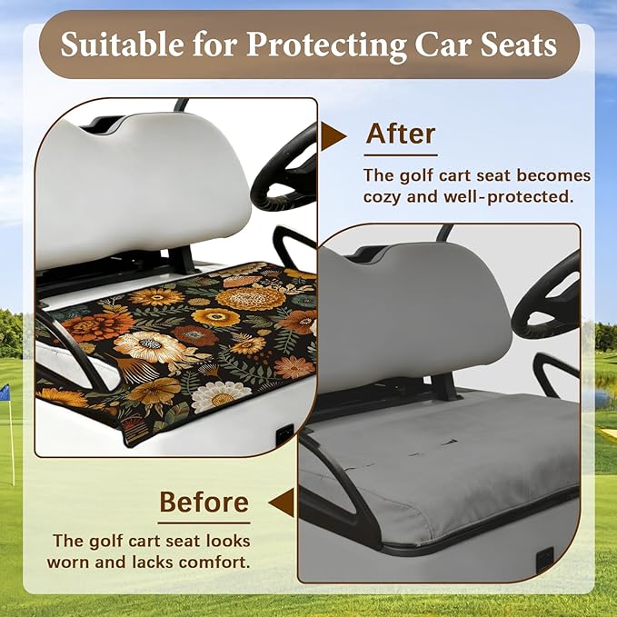 Orange Golf Cart Seat Covers, Flower Golf Cart Seat Towel Blanket Club Car for Golf Lover, Golf Cart Accessories, Keep Seat Comfortable and Cool for 2-Seat Golfs Carts,Gifts for Christmas Thanksgiving