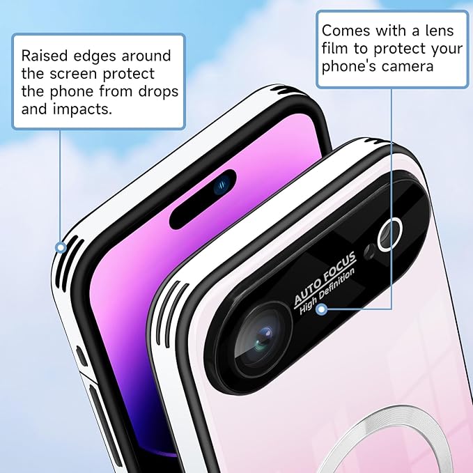 Guppy Compatible with iPhone Air Magnetic Case, with Full Camera Lens Protector [Compatible with MagSafe] Scratch Resistant Gradient Glass Back Cover Phone Case-Pink