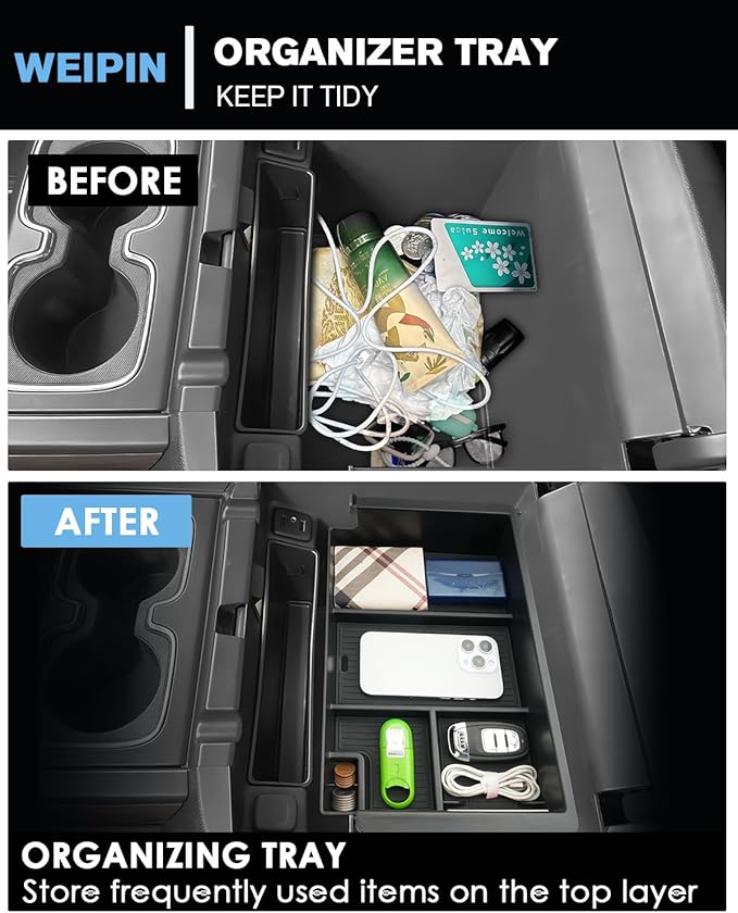 For Center Console Armrest Organizer Tray Compatible with 2014–2018 Silverado/Sierra 1500&2015–2019 Silverado/Sierra 2500HD/3500HD& Yukon/Yukon XL/Tahoe/Suburban–Full Console w/Bucket Seats Only