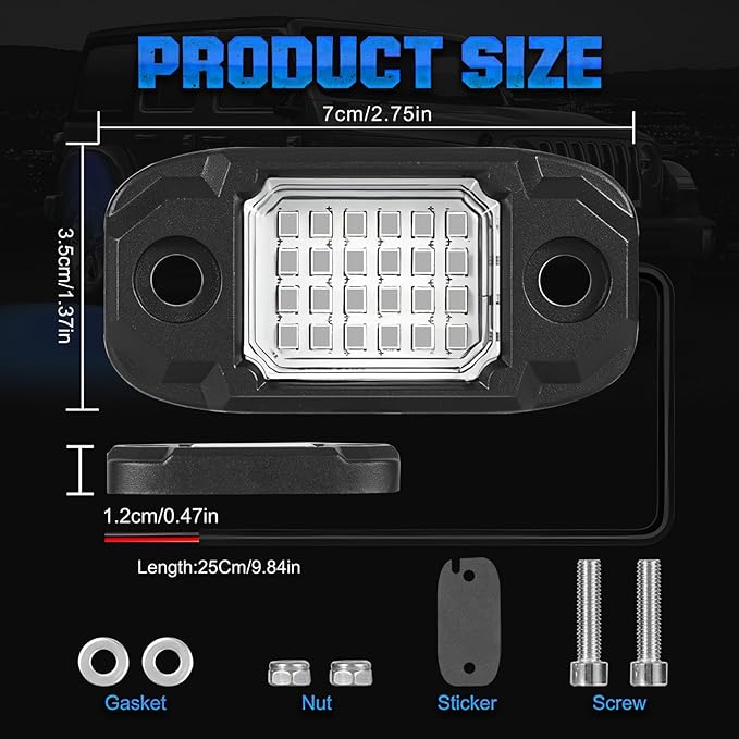 12Pods LED Rock Lights Blue 24led Chips Waterproof Neon Underglow Lighting Kit for Trucks SUV ATV Car