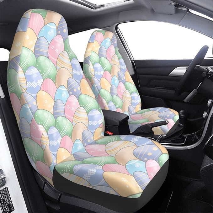 Delerain Car Seat Covers Set 2Pcs, Cute Easter Eggs Universal Front Car Seats Vehicle Enterior Protector Suitable Fits Most Car Auto SUV Sedan Truck