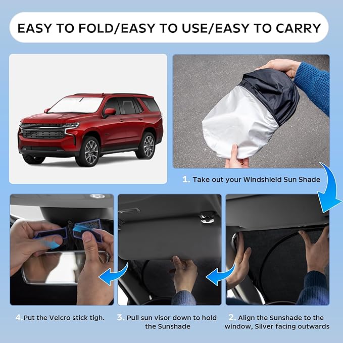 Sun Shade Sunshade for Chevrolet/Chevy Suburban 2021-2025 2026 Windshield Cover, 4-Layers Sun Shield 250T Silver Sun Visor Foldable Window Shade Blocks UV Rays Car Accessories