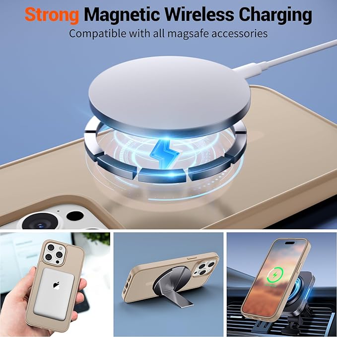 SUPFINE Magnetic for iPhone 15 Pro Case(Compatible with MagSafe)(Military Grade Drop Protection) Slim Translucent Matte Shockproof with Anti-Fingerprint Phone Case,Desert Gold