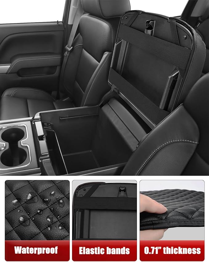 KBH Center Console Armrest Cover for Chevy Silverado & GMC Sierra 1500 2500 3500 2014-2018, Yukon & Tahoe & Suburban 2015-2020, Arm Rest Cushion, Vinyl Leather, Black (Fits Bucket Seat Console Only)