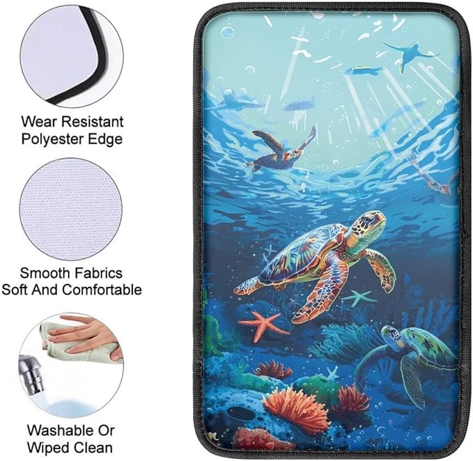 JoyLamoria Underwater Sea Turtle Car Armrest Cushion Cover Center Console Box Pad Car Accessories for Men Women