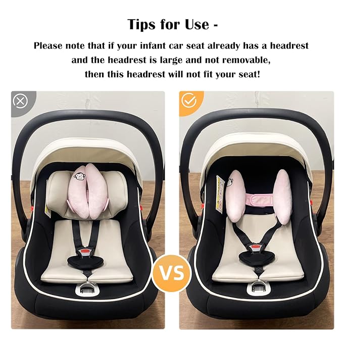 Adjustable Head Neck Pillow for Infant Car Seat, Portable Baby Travel Pillow for Stroller, Banana Shape Headrest Support Pillow, Comfortble Toddler Neck Pillow for Pushchair,Swing, Light Pink
