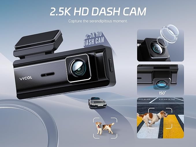 Dash Cam 2.5K WiFi, Dash Camera for Cars with 32GB Card, Mini Dashcam Car Camera, WDR Night Vision,Voice Control, 24H Parking Mode, Support 128GB Max, Front Camera Only