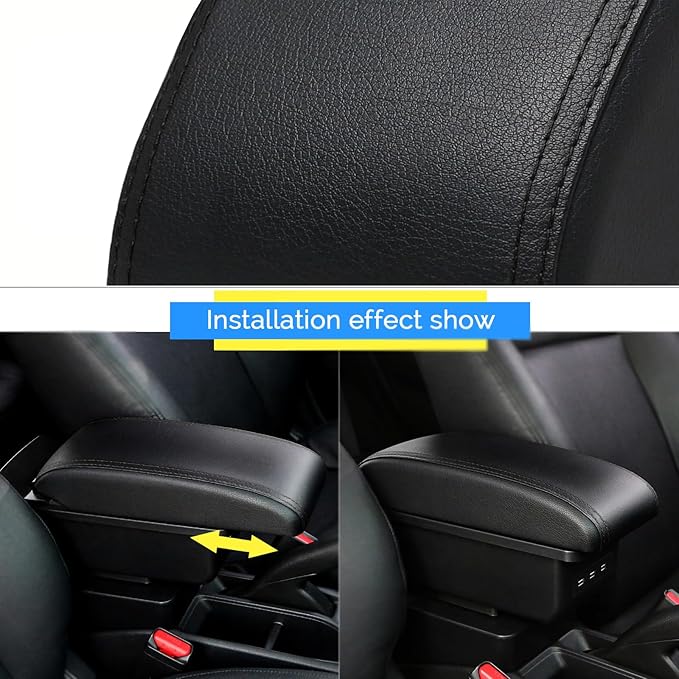 AULPHIKE Compatible with Nissan Note Armrest E-Power Car Center Console Organizer Armrests Double Layer Storage with 3 USB（Black）