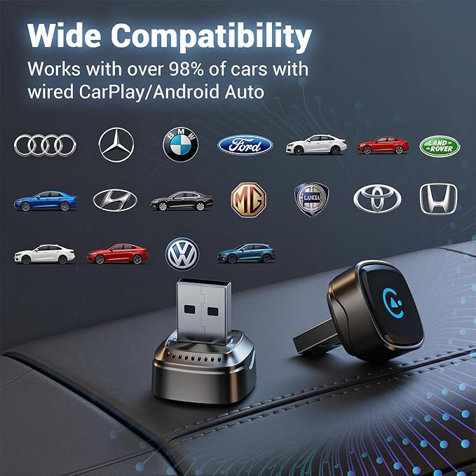 2-in-1 Wireless CarPlay & Android Auto Adapter, Plug & Play CarPlay Dongle Converts Wired to Wireless, Fast Auto-Connect, No Delay, Compact Design for iPhone & Android with USB/USB-C Port（Silver gray）