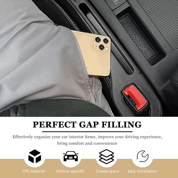2 PCS Car Seat Gap Filler Organizer, Multifunctional Gap Fillers Between Seat and Center Console, Recessed Storage Organizer Stop Things from Dropping for Car Truck SUV (Black)
