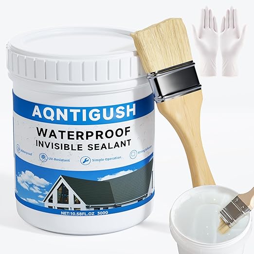 10.5OZ(300g) AQNTIGUSH Transparent Waterproof Sealant Coating Invisible Waterproof Agent, Waterproofing Adhesive for Roofs, Walls, Bathroom, Wood, Indoor & Outdoor Water Proof Clear Paint Sealer