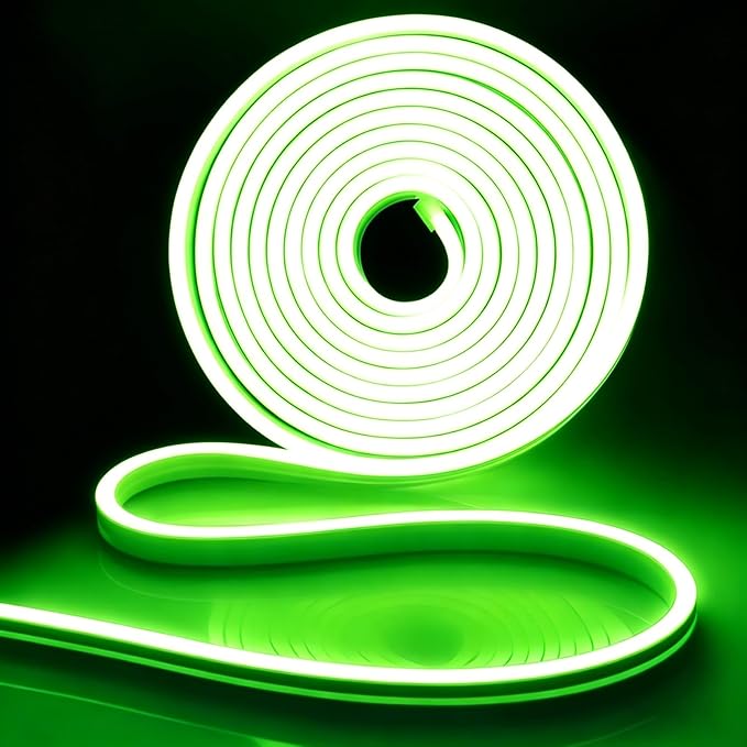 iNextStation Green LED Strip Lights 16.4FT/5M, 12V Flexible Silicone Neon Rope Lights, IP65 Waterproof, Cuttable Strip Light for 0.98Inch, Rope Led Lights for Bedroom, Indoor, Outdoor (No Adapter)