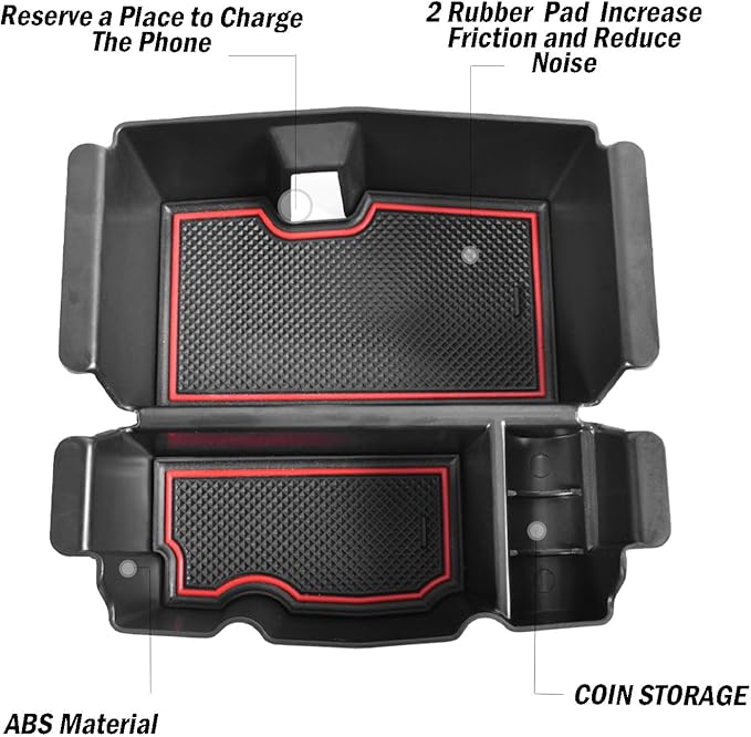 TACOBRO Center Console Organizer Compatible with Jeep Wrangler JL and JLU 2018-2023 2024 2025 Accessories, Gladiator JT Truck 2020 2021 2022-2025 Insert Tray Armrest Storage Box (Not for JK/JKU), Red