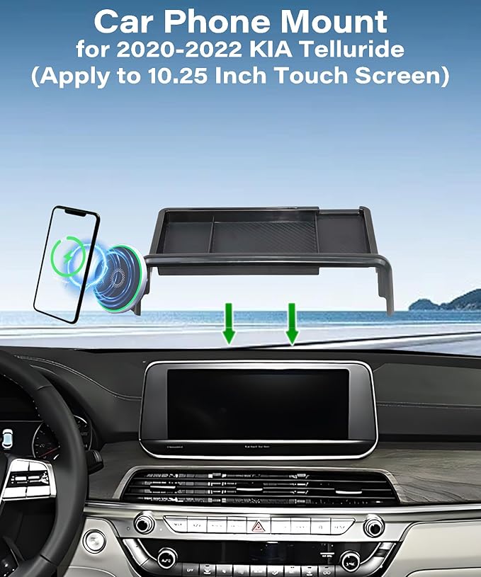 Car Phone Holder for KIA Telluride 2020 2021 2022 Accessories Apply to 10.25 Inch Touch Screen 15W Fast Wireless Charger Screen Fixed Clip Cell Phone Mount