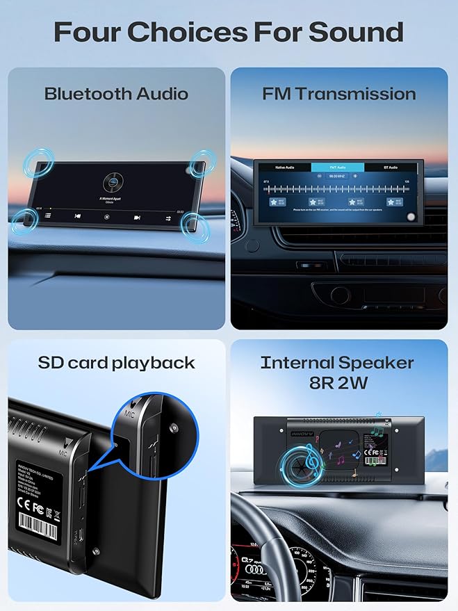 INNOVV V2 10.3 Inch Wireless CarPlay & Android Auto HD IPS Touch Screen 1920x720, Universal Fit, Plug and Play, Mirror Link, GPS, Loop Recording, Siri & Google Assistant, Adjustable Magic Stand