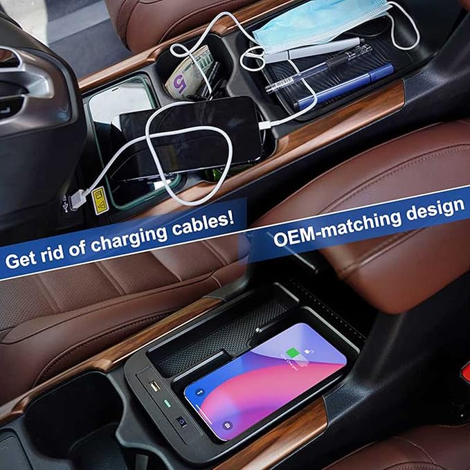 Wireless Car Charger Compatible with Honda CRV 2017 2018 2019 2020 2021 2022, 15W Wireless Fast Phone Charging Pad with 27W USB-A & Type-C Interior Phone Charging Pad Interior Accessories