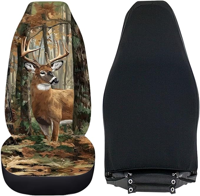 ELEQIN Car Seat Covers, Camo Hunting Deer Seat Cover Front Car Seat Cushion, Front Auto Protector Universal Fit Most Cars, Automotive Interior Accessory