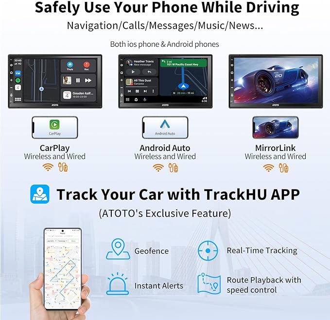 ATOTO A6 PF Android 7" Double DIN Car Stereo, 8-core 2+32GB, Wireless CarPlay & Android Auto QLED Touch Screen, WiFi/BT/USB, AI Chat&GPS Tracking, Dual Bluetooth, DSP/FM/SWC/LRV, MirrorLink,A6G2B7PF