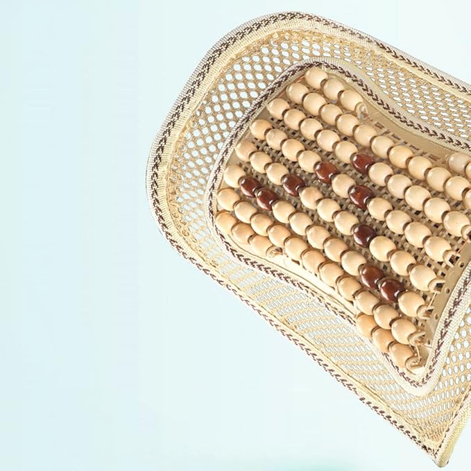Natural Wood Beaded Seat Cover with Cooling Ventilated Mesh, Massage Seat Cushion with Lumbar Support for Car/Truck Driver