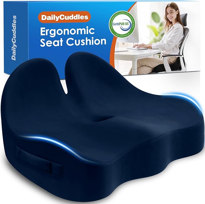 Seat Cushion, Chair Cushions for Office Chairs/Desk Seats/Wheelchair - Hip&Sciatica&Tailbone Pain Relief Memory Foam Office Chair Cushion for Long Sitting Office Workers (Blue, X-Large)