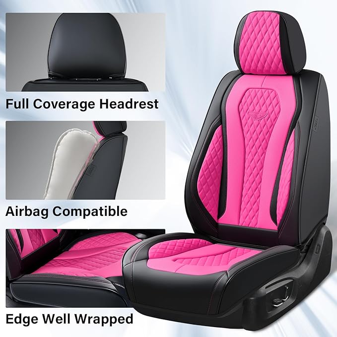 Coverado Auto Seat Covers, Car Seat Covers Full Set, Rose Car Seat Cover, Driver Seat Covers Front Seats Rear Seat Cover, Luxury Car Seat Cushion,Leather Seat Cover Seat Protector Fit for Most Cars