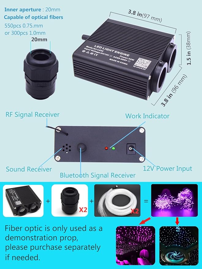 32W Bluetooth APP Control Music Sync Fiber Optic Light Source RGBW Light Box Engine Diver for Car Starlight Headliner Home Indoor Star Ceiling Decoration