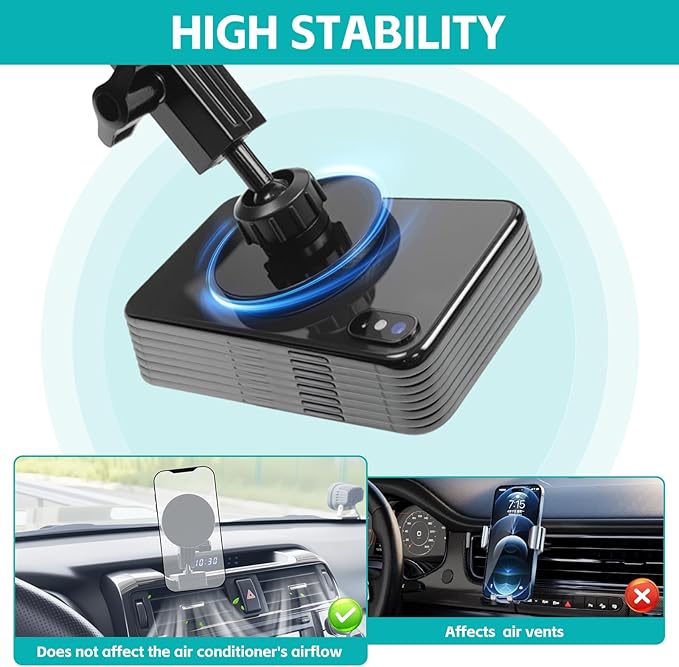 Magnetic Phone Mount for 2010-2024 Toyota 4Runner Accessories, Magsafe Dash Cell Phone Holder Multi-Mount Phone Stand with Extra Clip Bracket for Smartphone for 5th Gen 4-Runner Accessories