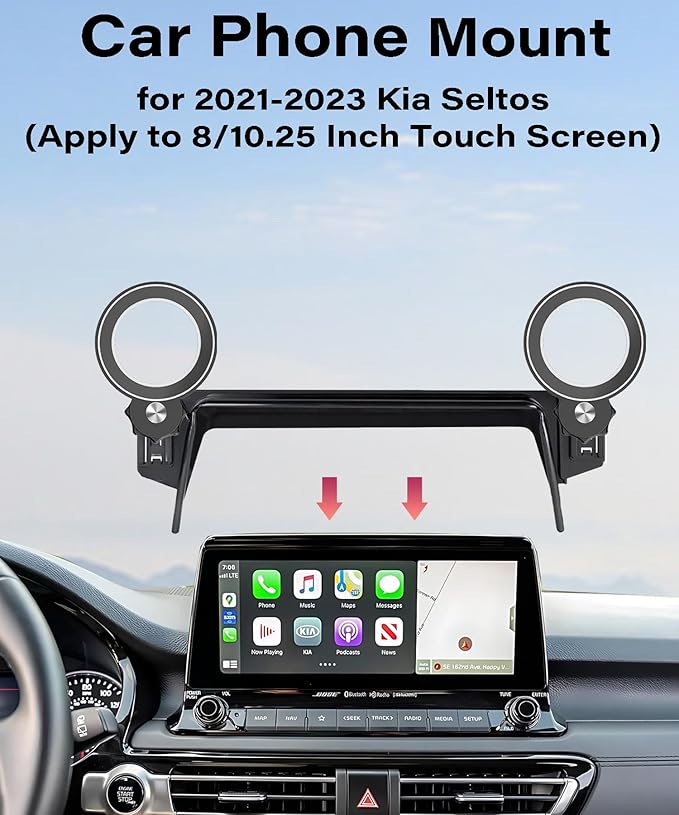 Car Phone Holder for Kia Seltos 2021 2022 2023 Accessories Apply to 8/10.25 Inch Touch Screen Fixed Clip Magnetic Cell Phone Mount Hands-Free 360 Degree Rotation