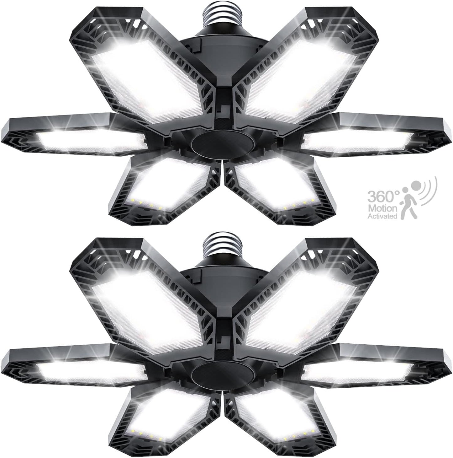 TANBABY 2 Pack Motion Sensor Garage Light, Total 30000LM Deformable Garage Lighting, 150W LED Ceiling with Motion, Ultra Bright Motion Activated LED Shop Light for Attic, Basement