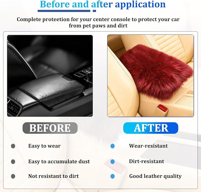Car Center Console Cover, Fluffy Soft Vehicle Middle Console Arm Rest Cushion Pad, Furry Automotive Interior Armrest Seat Box Protector Decoration Accessories, Universal Fit (Wine Red)