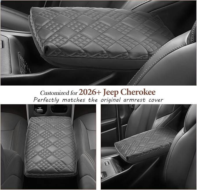 SKTU for 2026 Jeep Cherokee Armrest Cover for 2026+ Cherokee (Base/Laredo/Limited/Overland) Center Console Cover Jeep Cherokee 2026 Accessories Console Cushion Pad 2026 Cherokee Seat Box Pad-Thickened