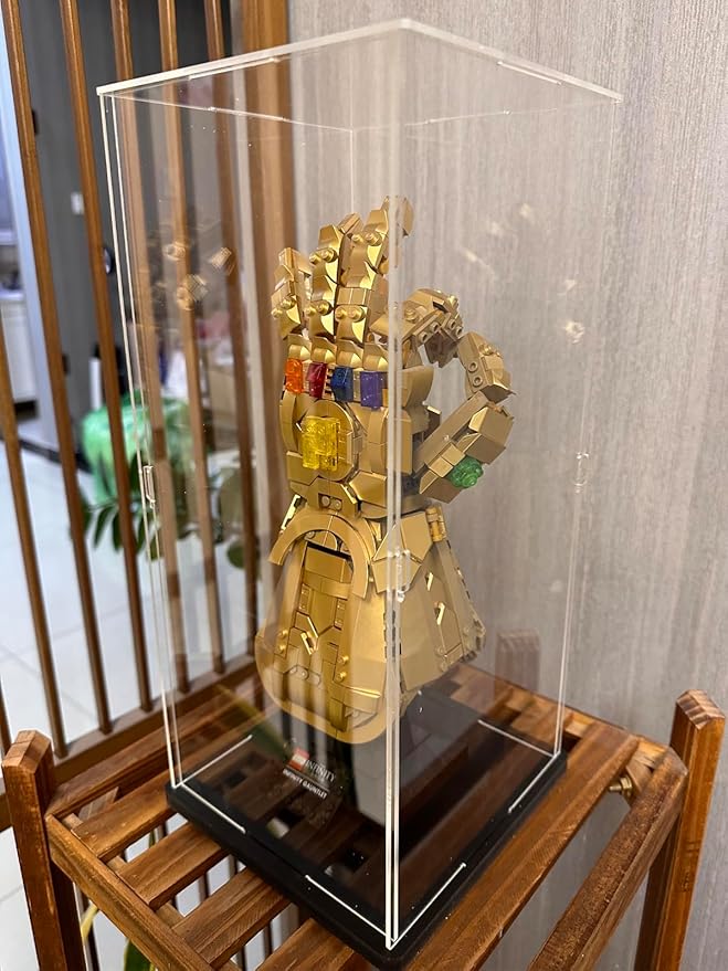 Choowin Acrylic Display Case for Lego Infinity Gauntlet 76191 for Lego Gauntlet 76223 for Lego Display Thickened Clear Acrylic Display Cases for Collectibles Assemble Dustproof Display Box(White Base)