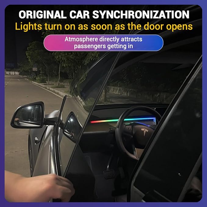 LED Car Ambient Lighting Strip for Tesla High Brightness with APP Control Multiple Colors and Car LED Strip Lighting Neon Lights for Model 3/Y (Dashboard& Center Console& 4 Floor Light)