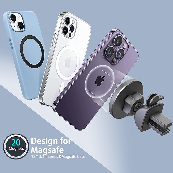 Car Vent Phone Mount - Magnetic Phone Holder for Car, Very Strong Magnet, Upgrade Twist Lock AC Mount, Compatible with MagSafe, iPhone, Galaxy, Pixel & Other Smartphones, 360 Adjustable