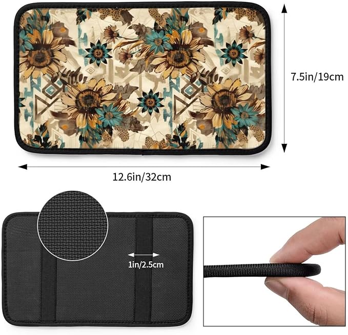 Armrest Cover Vintage Sunflower Center Console Pad Boho Geometry Car Accessories for Truck Van Sedans Scratch Resistant Armrest Cushion Pad