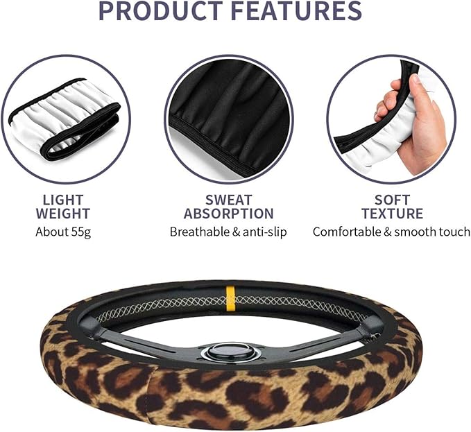 Cool Cheetah Leopard Universal 15 Inch Steering Wheel Covers Non Slip Neoprene Car Wrap Cover for Adults