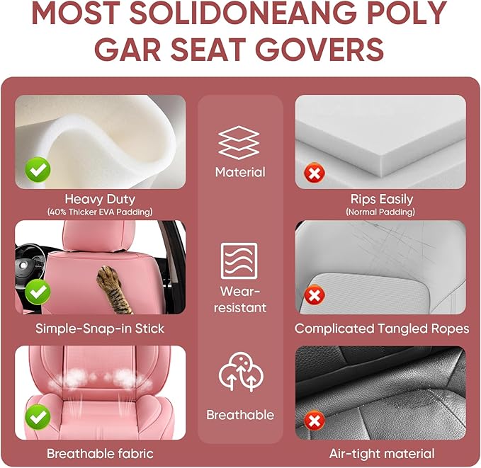 Auto Car Seat Covers Accessories Full Set Leather Cushion Protector Universal Fit 7 Colors (Pink, Front Pair and Rear)