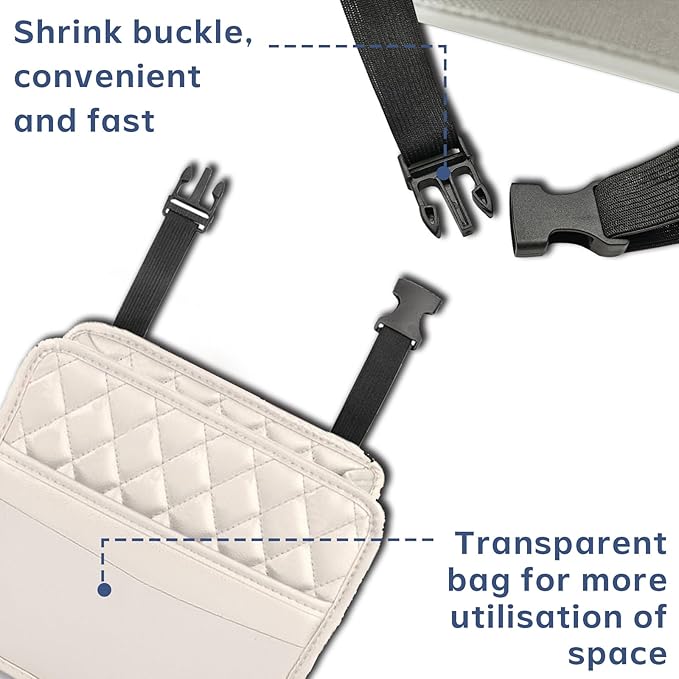 Car Seat Organizer Backseat with Storage Pockets, PU Leather Vehicle Backseat Hanging Storage Pocket, Multipurpose Automotive Travel Essentials Accessories, Universal for Most Cars (Beige)