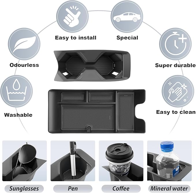 SKTU 2Pcs 2025 2026 Camry Center Console Organizer for 2025 2026 Toyota Camry (LE/SE/Nightshade/XLE/XSE) Cup Holder & Console Tray Toyota Camry 2025 2026 Accessories Durable Cup Pad Tray