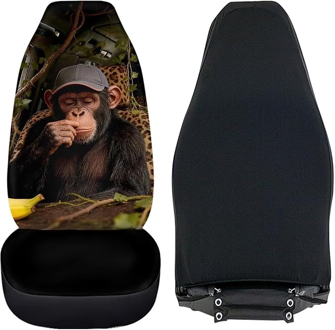 Funny Car Front Seat Covers Breathable Car Seat Cover for Front Seats Set of 2 Gorilla Elastic Polyester Removable Automotive Accessories for Cars Sedans and SUVs