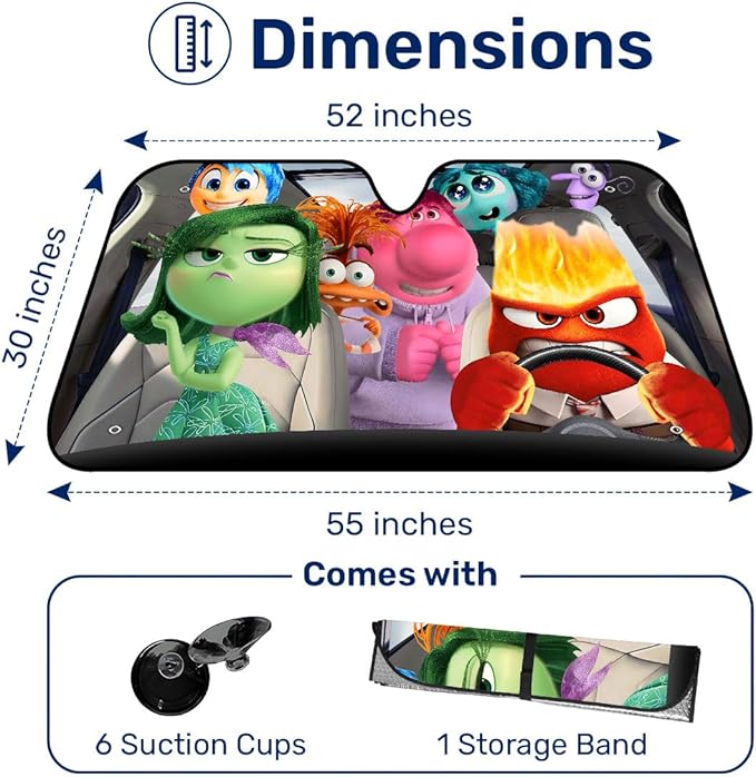 GENANY The Animated Emotions Family Windshield Sun Shade for Car SUV Truck (55x30 Inches), Sun Shade Windshield, Shades for Front Windows, Sunshade for Car Windshield, Protector Blocks UV