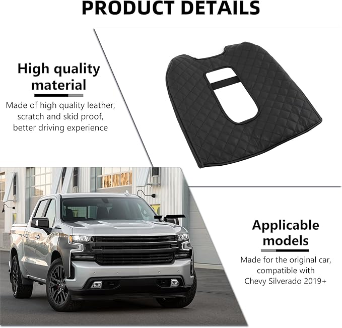 Armrest Pad Cover, Center Console Cover Leather Cushion Pad Compatible with 2019-2023 Chevy Silverado & GMC Sierra, Black