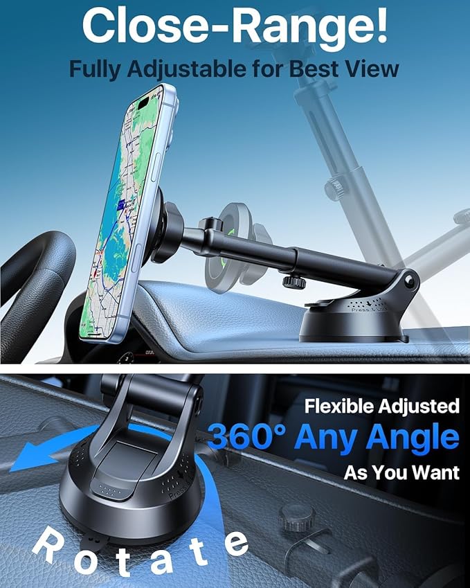 YRU 2026 Military-Grade for Magsafe Car Mount 90+LBS Strong Suction 360° Adjustable Magnetic Phone Holder for Car Dashboard Windshield Vent, Cradle for iPhone 17 16 15 14 13 12 Samsung (Ruby Red)