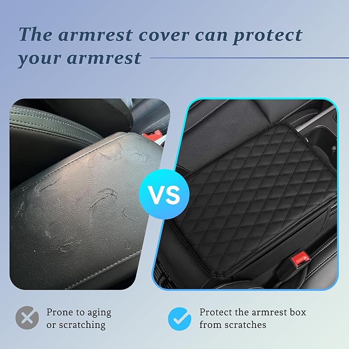 Car Center Console Cover, Universal Center Console Protector Pad with Soft Microfiber Leather & 2 Storage Pockets, Non-Slip Cushion for Car SUV Truck Interior Accessories (Black)