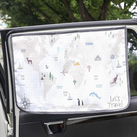 Magnetic Car Sun Shade Curtain for Side Window – Sun Blocker and UV Protector for Baby, Kids, and Pets – Universal Fit with Built-in Magnets for Steel-Framed Door (WorldTravel)