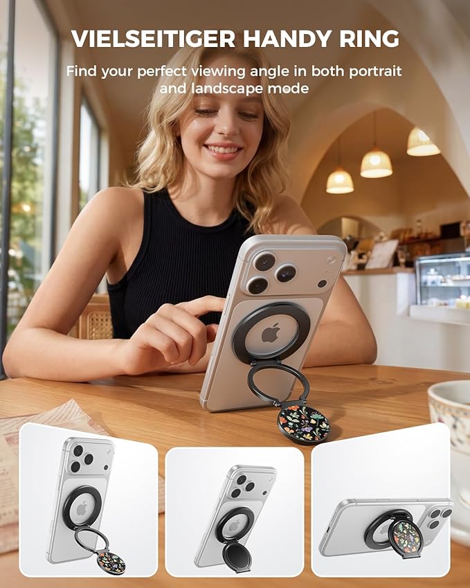 SUPERONE Dual-Side Magnetic Ring Holder, Ideal Gift Gym Phone Grip Kickstand with Cute Pattern for iPhone 17/16/15/14/13/12/ Series, Magsafe Case & Mag Car Mounts, Magnet Ring Included for All Phones
